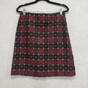Talbots Skirt Womens Petite 4P Gray Red Wool Blend A-Line Geometric Jacquard